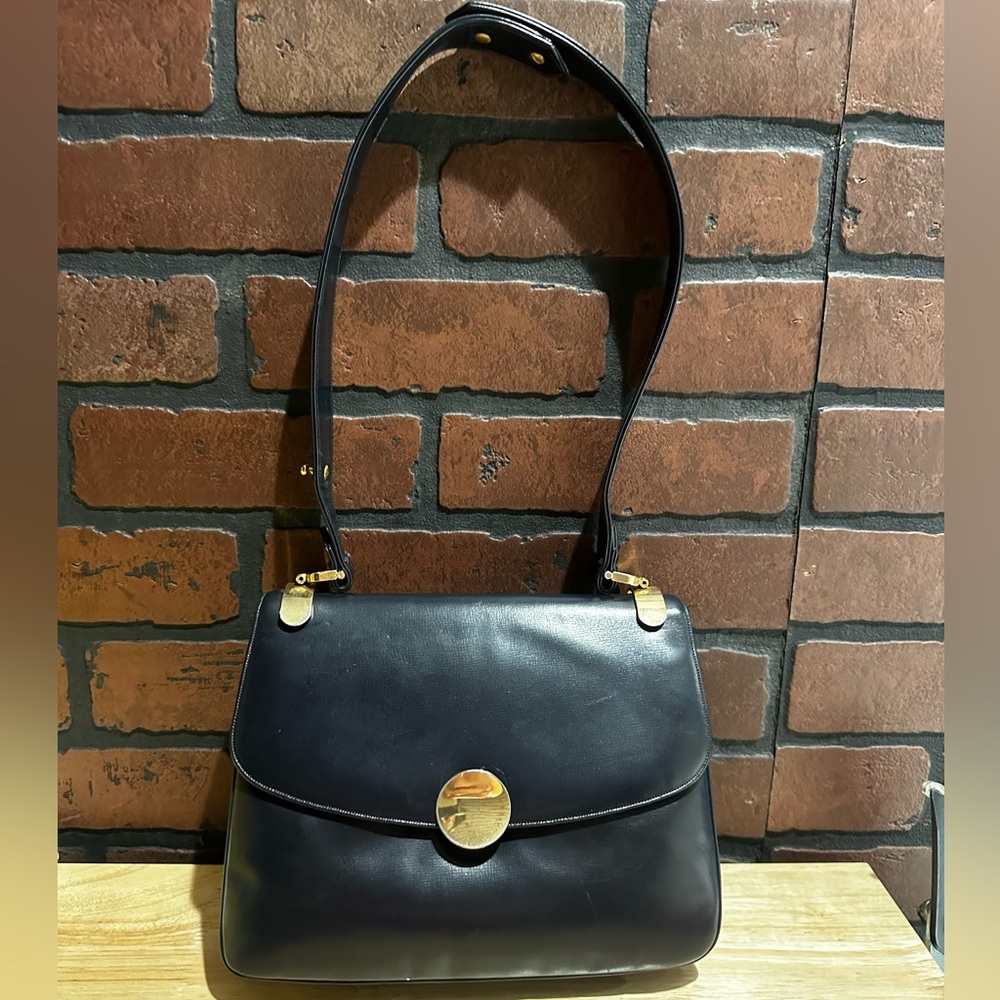 80s Navy Blue Purse with Accordion Bottom